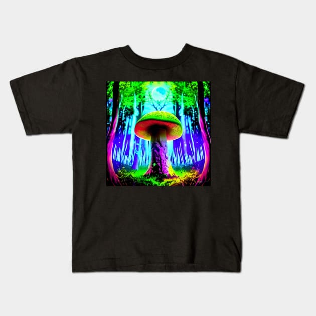 Shrooms Blacklight Poster Art 22 Kids T-Shirt by Benito Del Ray